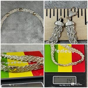 STERLING SILVER 925 14K GOLD PERU TWIST DESIGN HEART BRACELET 14.1 GRAMS